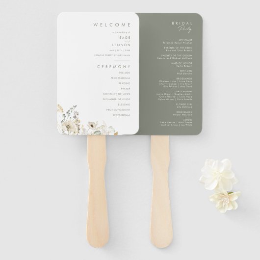 Éventail Whimsical Fleur sauvage Wedding Programme (Devant et derrière)