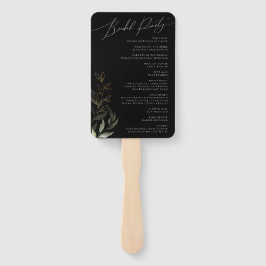 Éventail Whimsical Greenery Black and Gold Wedding Program (Dos)