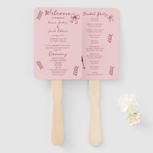 Éventail Whimsical Quirky Squigles Programme de mariage ros (Devant et derrière)