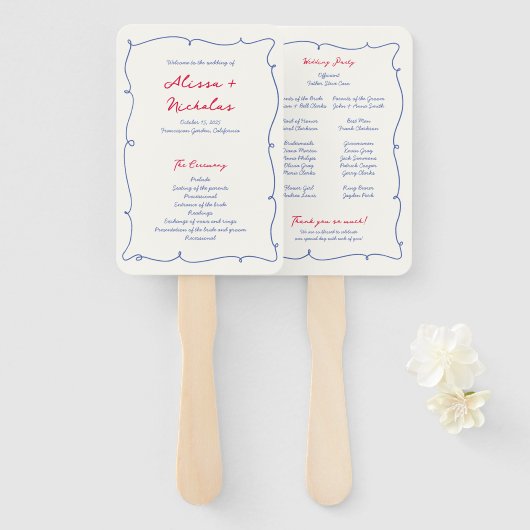 Éventail Whimsical Wavy Colorful Programme de mariage front (Devant et derrière)