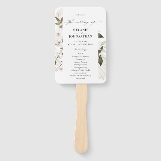 Éventail White Boho Floral Mariage Cérémonie Programme (Devant)