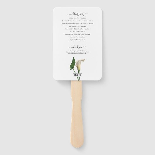 Éventail White Calla Lily Green Programme de mariage botani (Dos)