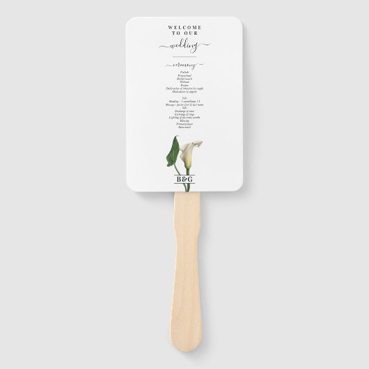 Éventail White Calla Lily Green Programme de mariage botani (Devant)