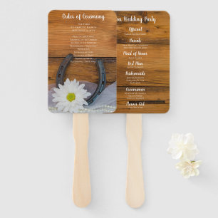 Éventail White Daisy and Horseshoe Country Western Mariage