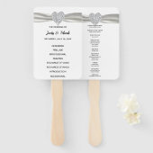 Éventail White Diamond Heart Wedding Programme (Devant et derrière)