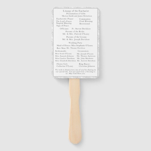 Éventail White Lace catholique programme de mariage monogra (Dos)