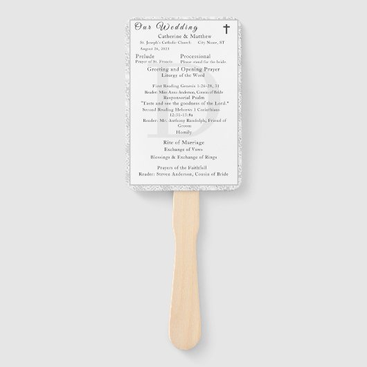 Éventail White Lace catholique programme de mariage monogra (Devant)