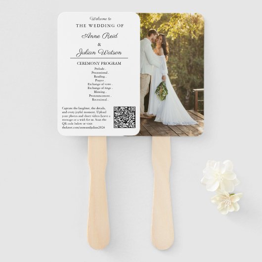 Éventail White Modern Wedding Ceremony Program Hand fans (Devant et derrière)
