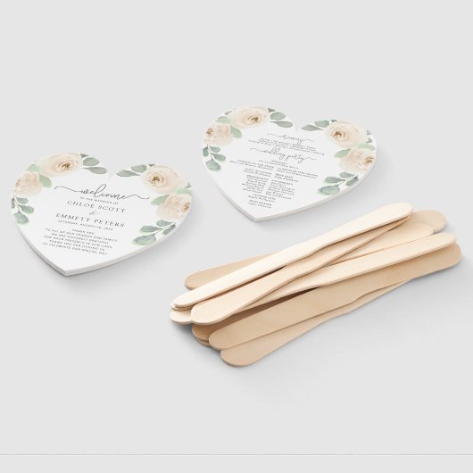Éventail White Rose Botanical Wedding Programme (Non-assemblé)