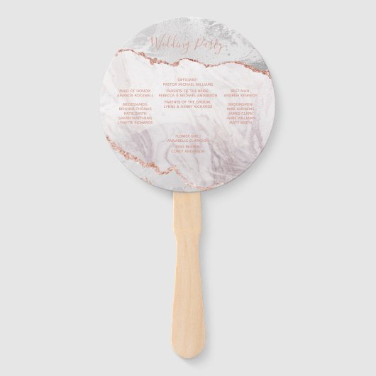 Éventail White & Rose Gold Agate Programme de cérémonie des (Dos)