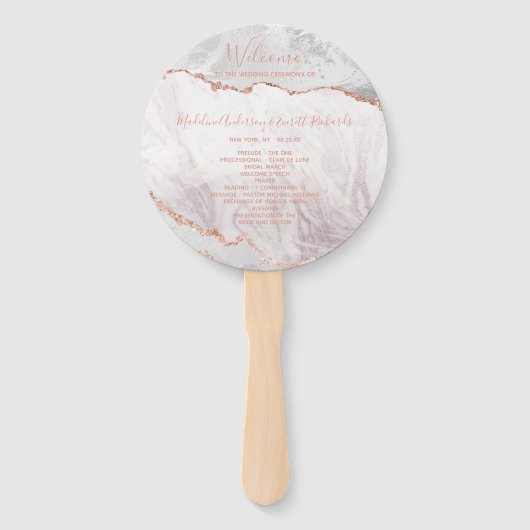 Éventail White & Rose Gold Agate Programme de cérémonie des (Devant)