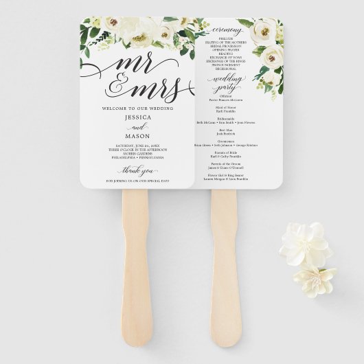 Éventail White Roses M. et Mme Wedding Ventilateur du progr (Devant et derrière)