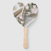 Éventail White Satin with Roses and Peony Wedding (Devant)