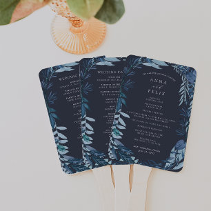 Éventail Winter Azure Blue Botanical Wedding Program