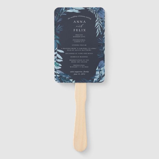 Éventail Winter Azure Blue Botanical Wedding Program (Devant)