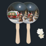 Éventail Winter Dachshund Caravan Christmas Adventure<br><div class="desc">Laissez-vous tenter par la magie d'une nuit d'hiver enneigée alors qu'une caravane glisse gracieusement à travers le paysage illuminé par la lune. La beauté sereine de la neige scintillante et l'éclat enchanteur de la lune créent une scène captivante, promettant une aventure de Noël inoubliable remplie de chaleur, de joie et...</div>