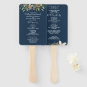 Éventail Winter Navy Blue Elegant Script Wedding Programme (Devant et derrière)