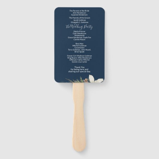 Éventail Winter Navy Blue Elegant Script Wedding Programme (Dos)