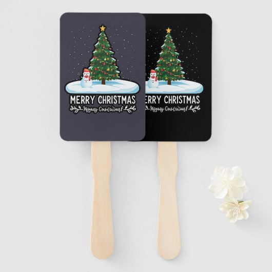 Éventail "Winter Wonderland : Arbres de Noël, Snowmen & Rei (Devant et derrière)