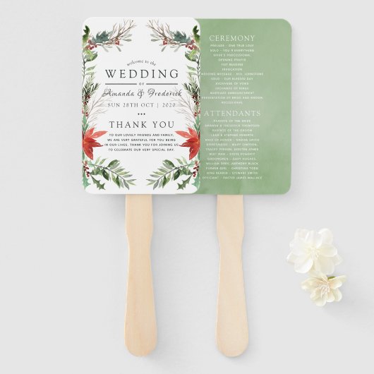 Éventail Wintertide Woodland Programme de mariage de Noël (Devant et derrière)