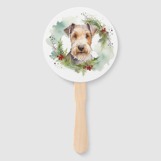 Éventail Wirefox Terrier Festive de Noël Wreath Pup (Devant)