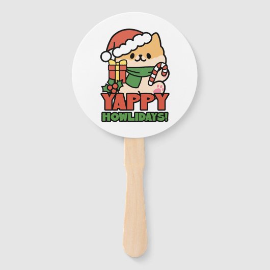 Éventail Yappy Howlidays - Jote Christmas Dog Cartoon (Devant)