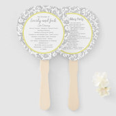 Éventail Yellow Iris et Grey Mariage damassé Programme (Devant et derrière)