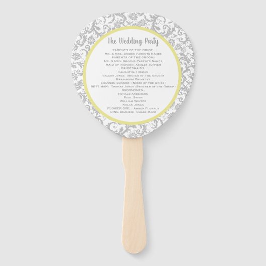 Éventail Yellow Iris et Grey Mariage damassé Programme (Dos)