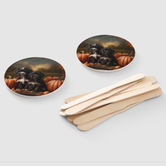 Éventail Yorkipoo Chiot Automne Citrouille délice (Non-assemblé)