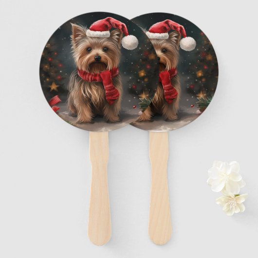 Éventail Yorkshire Terrier dans la neige Noël (Devant et derrière)