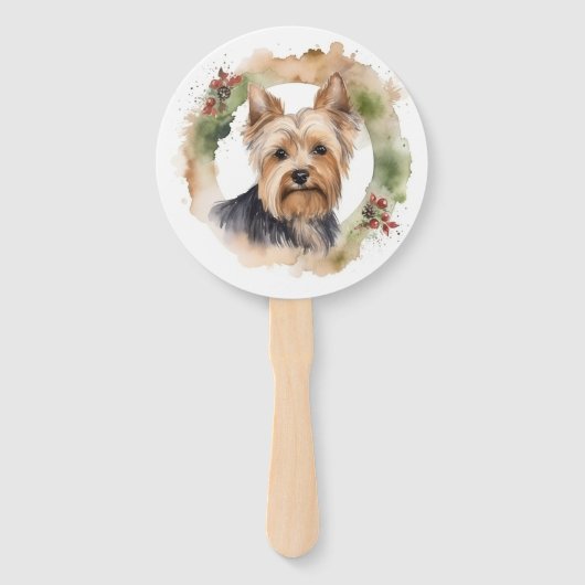 Éventail Yorkshire Terrier Fête de la couronne de Noël Coup (Devant)