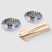 Éventail Yorkshire Terrier Laisser Neige Noël (Non-assemblé)