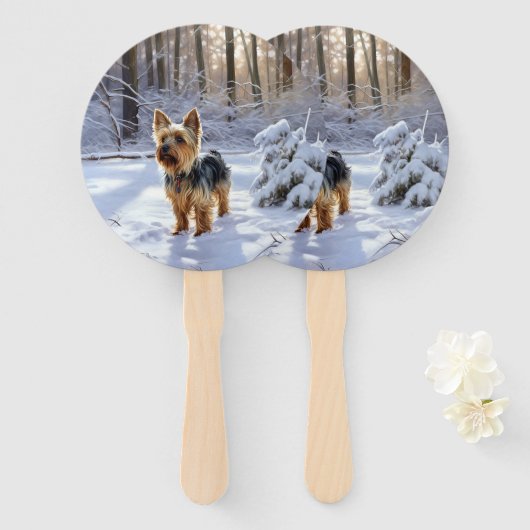 Éventail Yorkshire Terrier Laisser Neige Noël (Devant et derrière)
