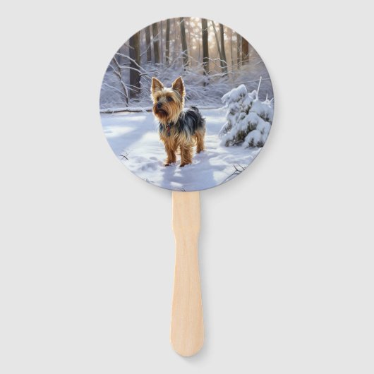 Éventail Yorkshire Terrier Laisser Neige Noël (Devant)