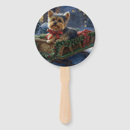 Éventail Yorkshire Terrier Saison de Noël festive (Devant)