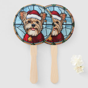 Éventail Yorkshire Terrier Vitrail Noël