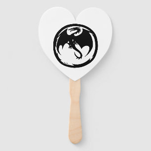 Éventails à main Dragon noir cœur blanc