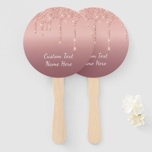 Éventails à main pailletés or rose avec texte pers (Devant et derrière)