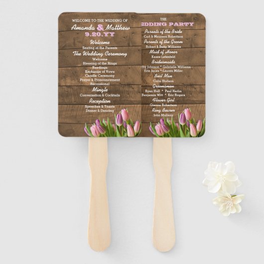 Éventails de mariage en tulipes et bois de grange (Devant et derrière)