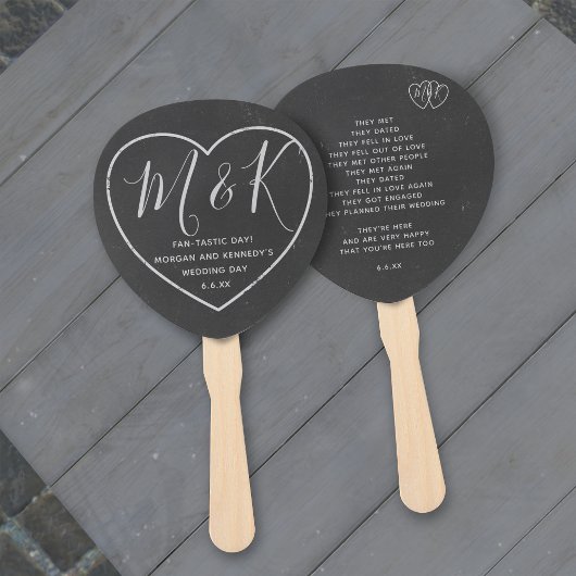 Éventails de mariage monogramme ardoise Cœur Rusti