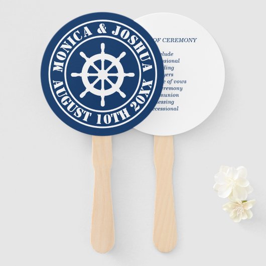Éventails de mariage nautiques avec ordre de cérém (Devant et derrière)