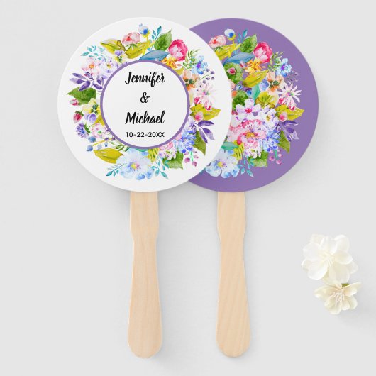 Éventails de mariage romantiques floraux violets p (Devant et derrière)