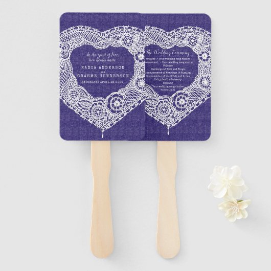 Éventails de programme de mariage en dentelle blan (Devant et derrière)