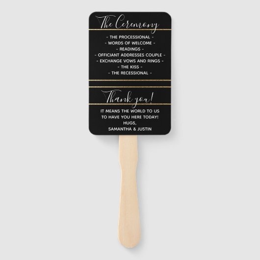 Éventails Élégants Mariage Or et Noir Set (Dos)