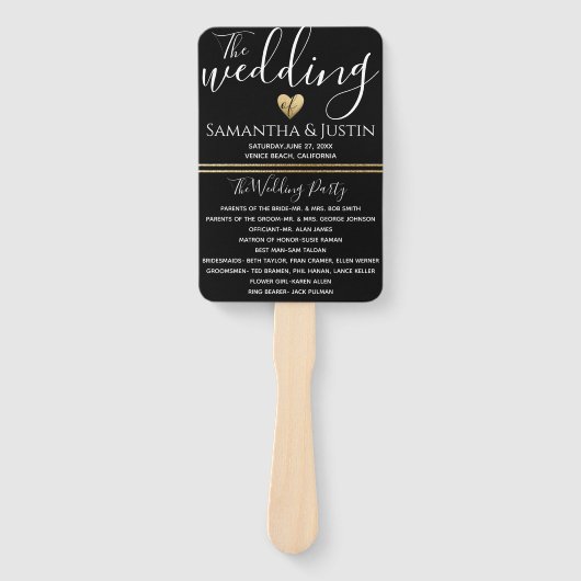 Éventails Élégants Mariage Or et Noir Set (Devant)