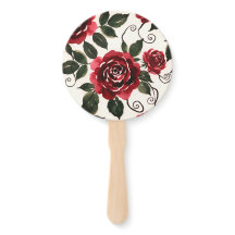 Éventails Fleuris aux Roses Rouges Foncées