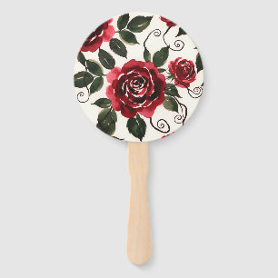 Éventails Fleuris aux Roses Rouges Foncées
