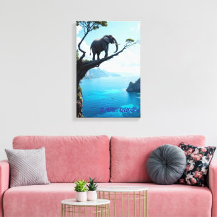 Evenwichtskunst: Olifant op Klif – Surrealistische Canvas Afdruk