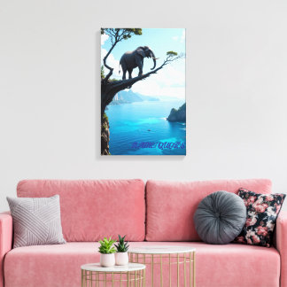 Evenwichtskunst: Olifant op Klif – Surrealistische Canvas Afdruk