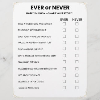 Ever or Never Game – Printable Icebreaker Briefhoofd